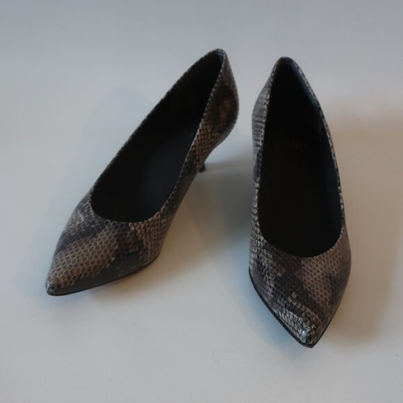 Womens Stuart Weitzman Taupe Brown Python Snakeskin Leather Kitten Heels 6 * - Picture 1 of 7